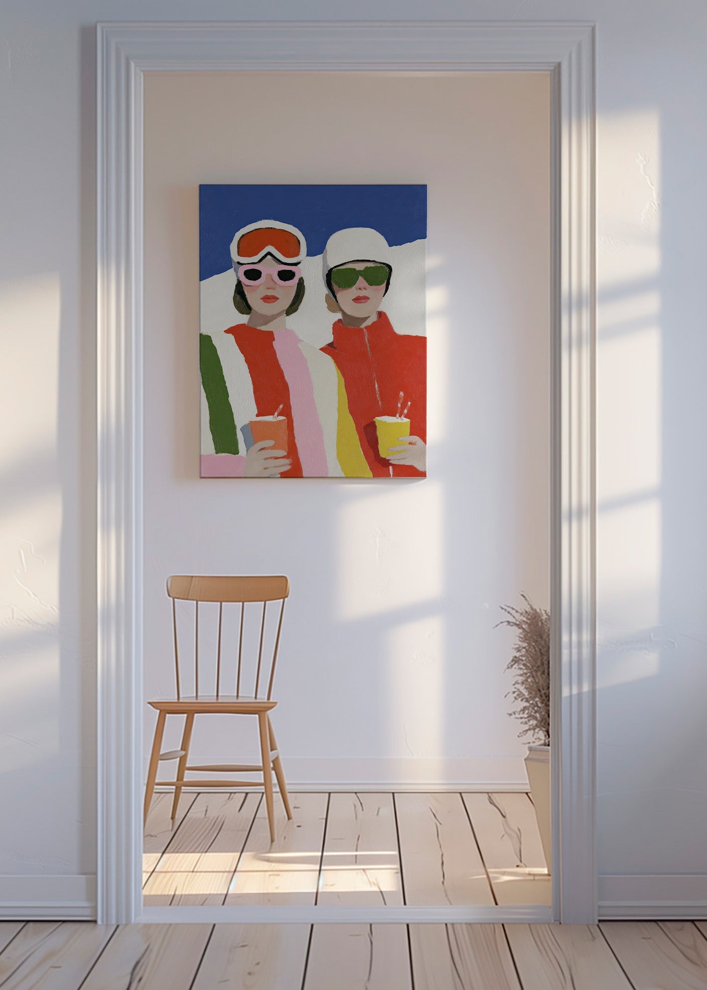 Ilustracja après-ski z dwoma postaciami