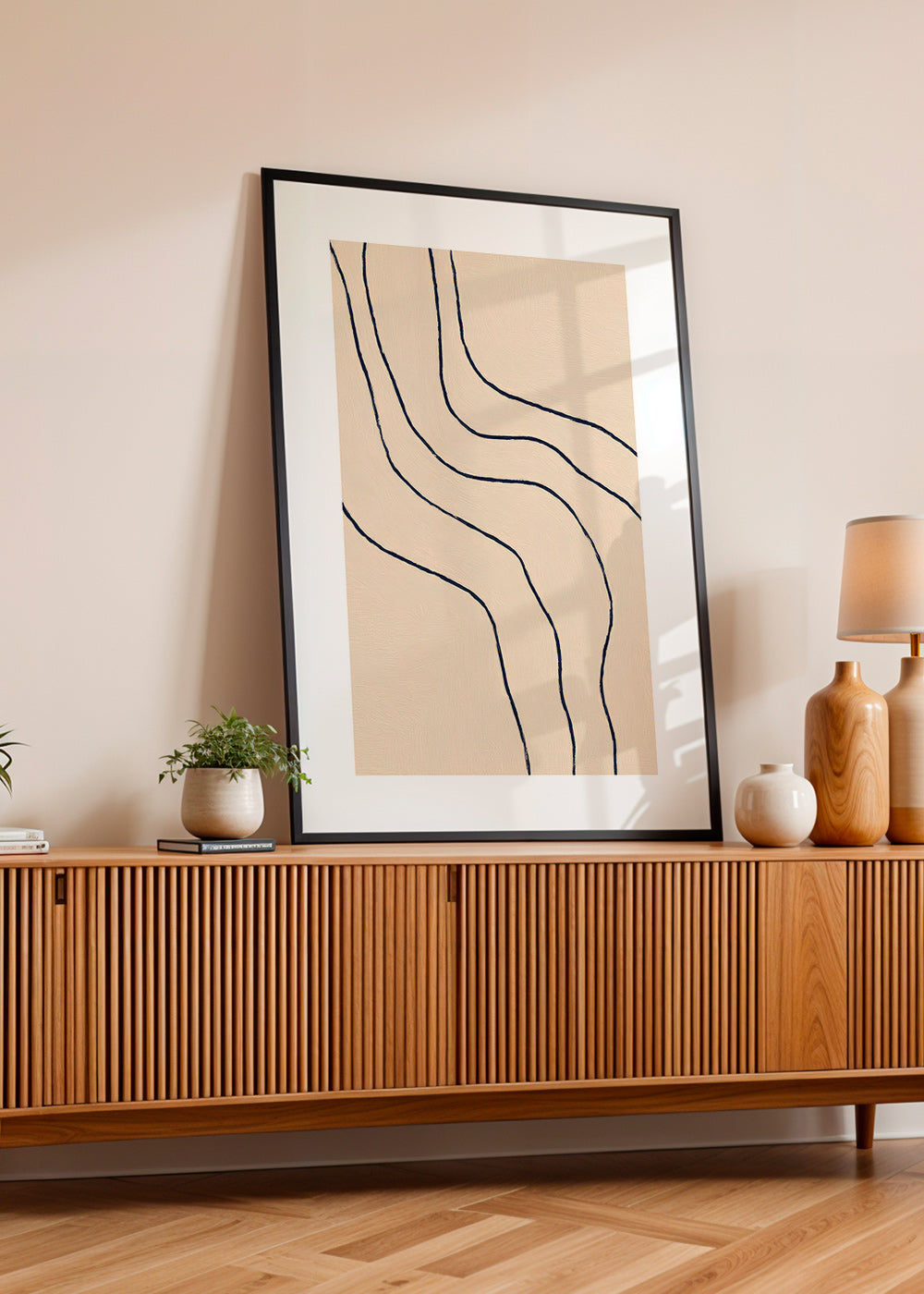 Obraz minimalistyczny z organicznymi liniami beż