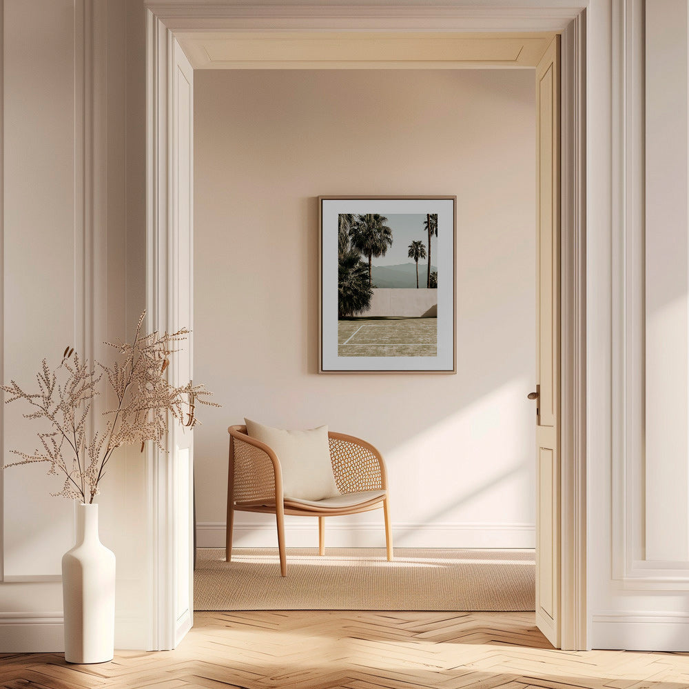 Sztuka krajobrazu palmy i minimalistyczny mur