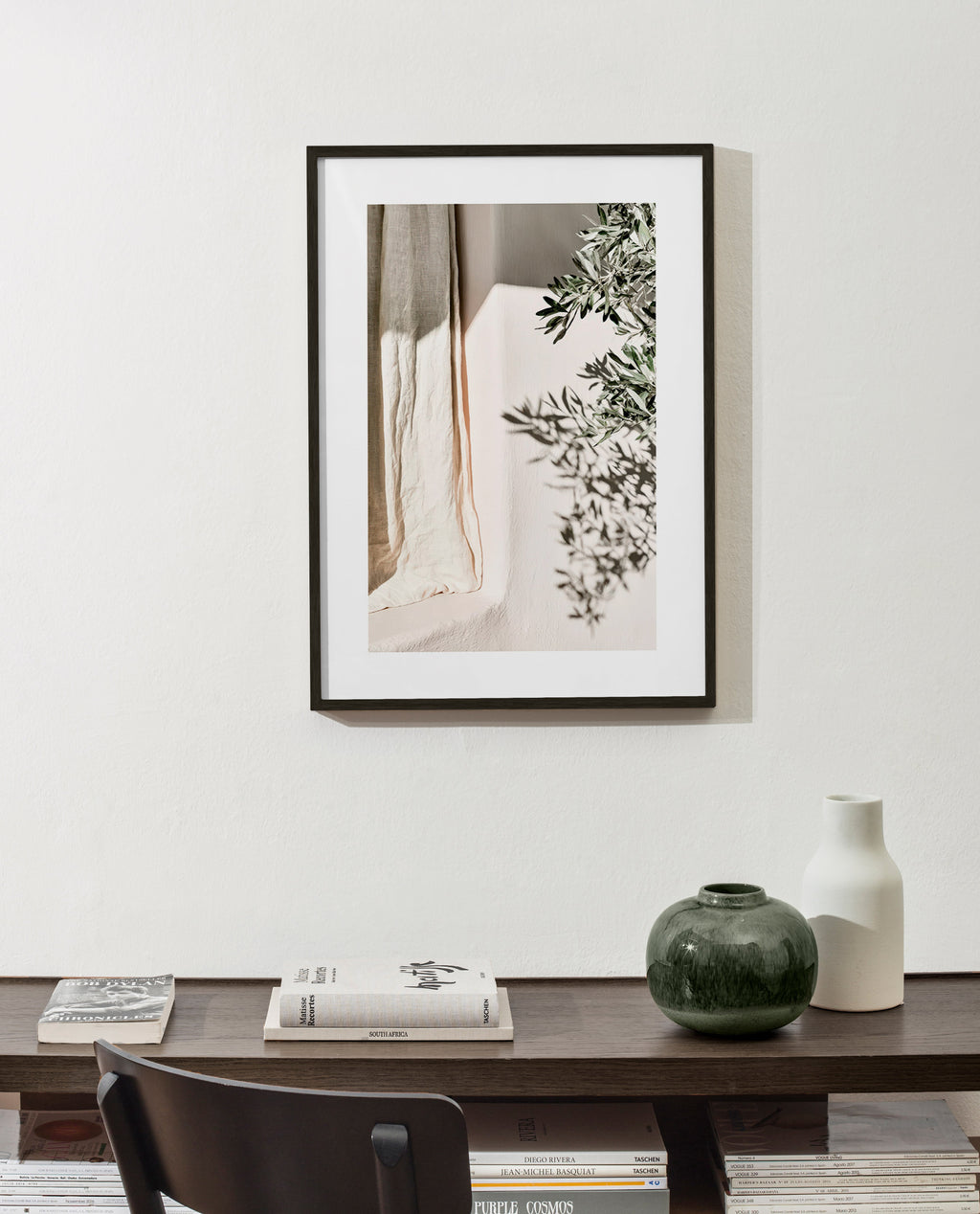 Plakat botaniczny len i gałązka oliwki